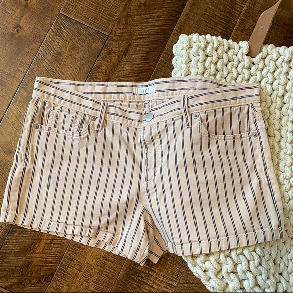 LOFT Railroad Pinstripe Denim Shorts - Picture 1 of 4